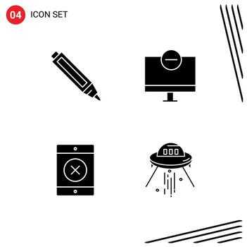 conjunto de 4 4 vector sólido glifos en cuadrícula para educación teléfono inteligente ordenadores hardware espacio editable vector diseño elementos