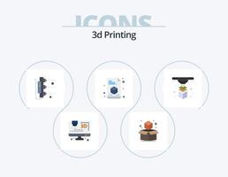 3d impresión plano icono paquete 5 5 icono diseño. modelado. página. fábrica. impresión. re vector