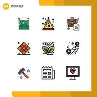 Group of 9 Filledline Flat Colors Signs and Symbols for energy recreation briefcase play chess Editable Vector Design Elements