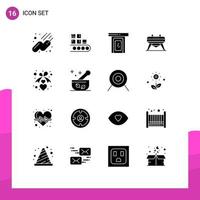 Pack of 16 Modern Solid Glyphs Signs and Symbols for Web Print Media such as ribbon heart rainy horse gymnastic Editable Vector Design Elements