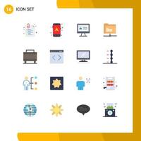 Pictogram Set of 16 Simple Flat Colors of content suitcase internet luggage server Editable Pack of Creative Vector Design Elements