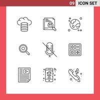 Universal Icon Symbols Group of 9 Modern Outlines of mic kitchen browser frying planet Editable Vector Design Elements