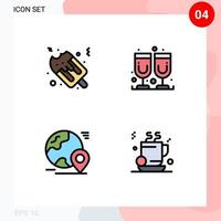 4 Filledline Flat Color concept for Websites Mobile and Apps ice cream world glass globe tea Editable Vector Design Elements