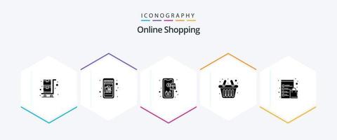 Online Shopping 25 Glyph icon pack including shop. clipboard. order. check list. cart vector