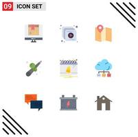 9 Thematic Vector Flat Colors and Editable Symbols of date bell location play fun Editable Vector Design Elements