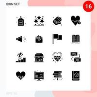 Set of 16 Commercial Solid Glyphs pack for sound beat spark heart beat pills Editable Vector Design Elements