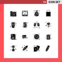 Set of 16 Modern UI Icons Symbols Signs for flower protect bag lock pad holidays Editable Vector Design Elements