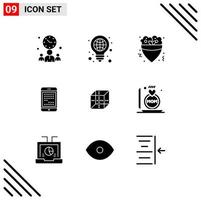 Group of 9 Modern Solid Glyphs Set for ipad device pen computer crepe Editable Vector Design Elements