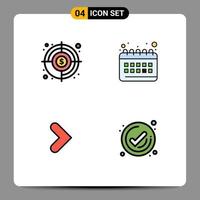 4 User Interface Filledline Flat Color Pack of modern Signs and Symbols of aim right finding goal planning direction Editable Vector Design Elements