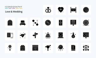 25 Love And Wedding Solid Glyph icon pack vector