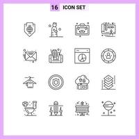 Mobile Interface Outline Set of 16 Pictograms of email design pray architecture office Editable Vector Design Elements