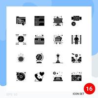 Pack of 16 creative Solid Glyphs of graphical safety user lock belt Editable Vector Design Elements