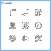 9 Universal Outlines Set for Web and Mobile Applications global connect remove cloud format Editable Vector Design Elements