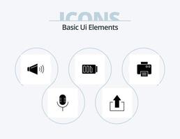 Basic Ui Elements Glyph Icon Pack 5 Icon Design. print. simple. sound. electricity. charge vector