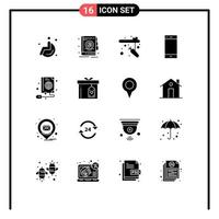 16 Thematic Vector Solid Glyphs and Editable Symbols of globe book rod mouse ring Editable Vector Design Elements