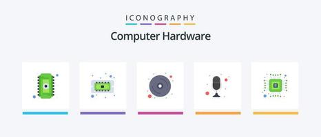 Computer Hardware Flat 5 Icon Pack Including chip. recorder. computer. mike. mic. Creative Icons Design vector