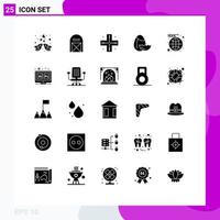 Mobile Interface Solid Glyph Set of 25 Pictograms of network easter pilgrim nature technology Editable Vector Design Elements