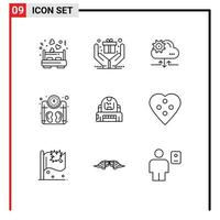 Outline Pack of 9 Universal Symbols of explorer astronaut setting weight scale Editable Vector Design Elements