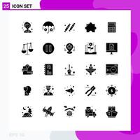 Set of 25 Commercial Solid Glyphs pack for office ecommerce party calculator extension Editable Vector Design Elements