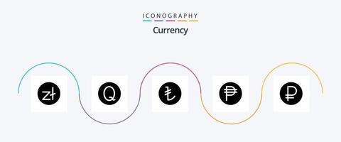 Currency Glyph 5 Icon Pack Including peso. currency . guatemalan. philippine . try vector