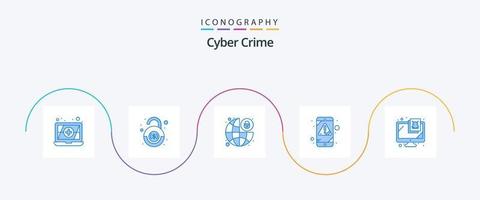 Cyber Crime Blue 5 Icon Pack Including security. computer. padlock. virus. error vector