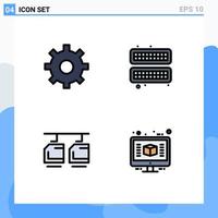 4 Thematic Vector Filledline Flat Colors and Editable Symbols of gear transportation cold tray architecture Editable Vector Design Elements