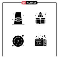 Modern Set of 4 Solid Glyphs and symbols such as autumn play fall start tape recording Editable Vector Design Elements