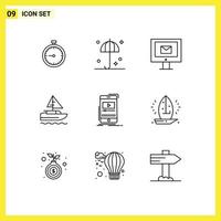 Group of 9 Outlines Signs and Symbols for indian boat safety service mail Editable Vector Design Elements