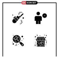 Pack of 4 creative Solid Glyphs of cleaner search pipe delete hammer Editable Vector Design Elements
