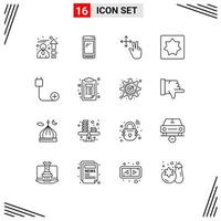 Set of 16 Vector Outlines on Grid for cord add finger puzzle brain Editable Vector Design Elements