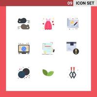 Set of 9 Modern UI Icons Symbols Signs for certificate global love computer drawing Editable Vector Design Elements