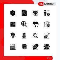 16 User Interface Solid Glyph Pack of modern Signs and Symbols of game person good money management Editable Vector Design Elements