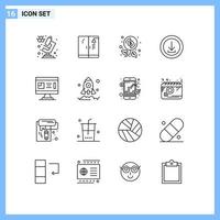 Mobile Interface Outline Set of 16 Pictograms of construction architecture money we download Editable Vector Design Elements
