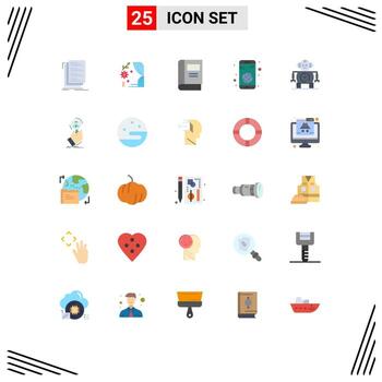 Pack of 25 creative Flat Colors of cnc globe heart application read Editable Vector Design Elements