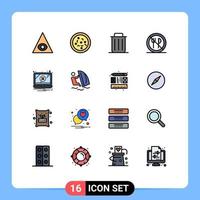 Set of 16 Modern UI Icons Symbols Signs for problem error recycle no food Editable Creative Vector Design Elements