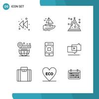Pictogram Set of 9 Simple Outlines of mobile website hat globe pin Editable Vector Design Elements