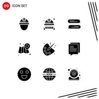 Group of 9 Modern Solid Glyphs Set for drawing map helmet location texting Editable Vector Design Elements