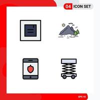 Pictogram Set of 4 Simple Filledline Flat Colors of layout shield nature mountain construction Editable Vector Design Elements