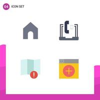 Pictogram Set of 4 Simple Flat Icons of home map communication laptop add Editable Vector Design Elements