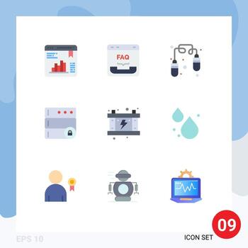 moderno conjunto de 9 9 plano colores y símbolos tal como poder electricidad ayuda servidor base de datos editable vector diseño elementos