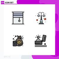 Modern Set of 4 Filledline Flat Colors and symbols such as curtain street rollers light finance Editable Vector Design Elements