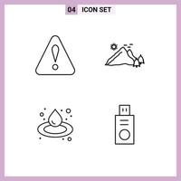 Modern Set of 4 Filledline Flat Colors and symbols such as alert droop mountain nature disk Editable Vector Design Elements