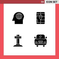 4 User Interface Solid Glyph Pack of modern Signs and Symbols of face cross app navigation car Editable Vector Design Elements