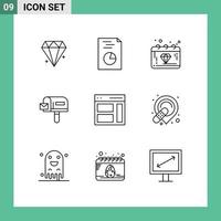 Editable Vector Line Pack of 9 Simple Outlines of right communication day shopping box Editable Vector Design Elements