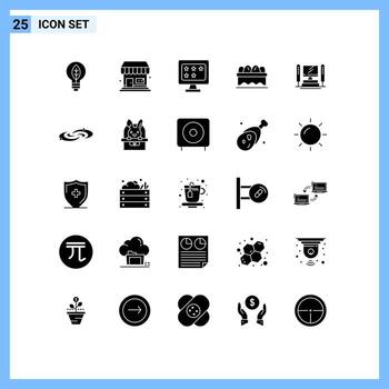 Set of 25 Vector Solid Glyphs on Grid for cpu computing monitor computer easter Editable Vector Design Elements