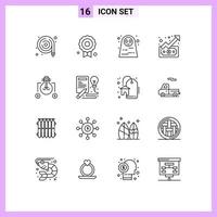 16 Universal Outlines Set for Web and Mobile Applications solution bulb halloween character money trend Editable Vector Design Elements