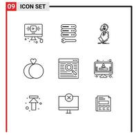 9 User Interface Outline Pack of modern Signs and Symbols of browser rings web marriage human resource Editable Vector Design Elements