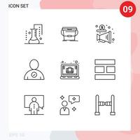 9 User Interface Outline Pack of modern Signs and Symbols of case user water complete money Editable Vector Design Elements