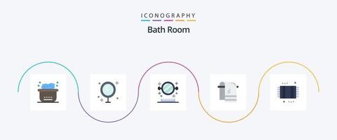 Bath Room Flat 5 Icon Pack Including bath. towel. shower. dry. toilet vector