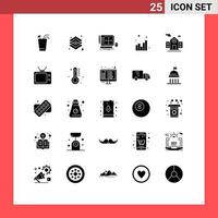 Pack of 25 Modern Solid Glyphs Signs and Symbols for Web Print Media such as web chart tools analytics software Editable Vector Design Elements